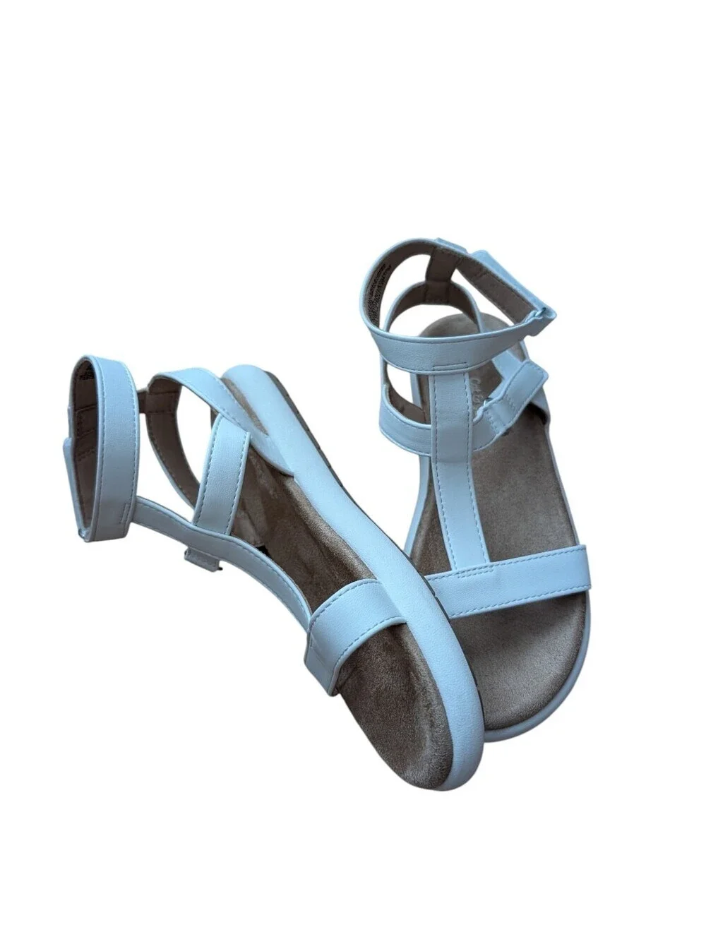 Cat & Jack White Girls T-Strap Buckle Leather Sandals Size 12